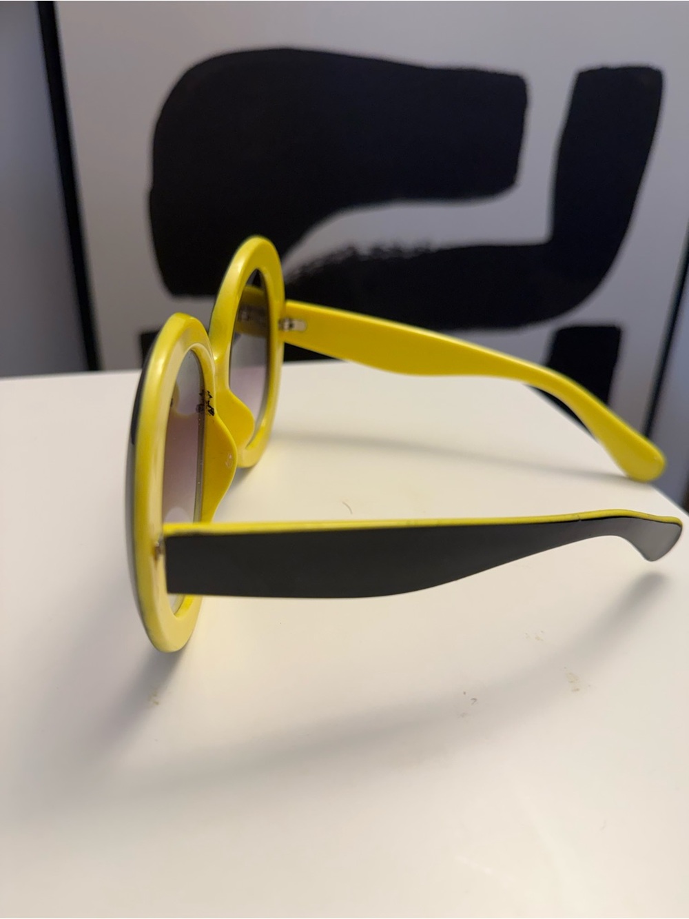Oversized Yellow and Black Round Frame Sunglasses - Women Accessories - Picture 10 of 13
